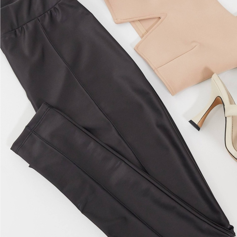 ASOS Design Women's Hourglass Front Seam Faux Leather Leggings in Black, Size S